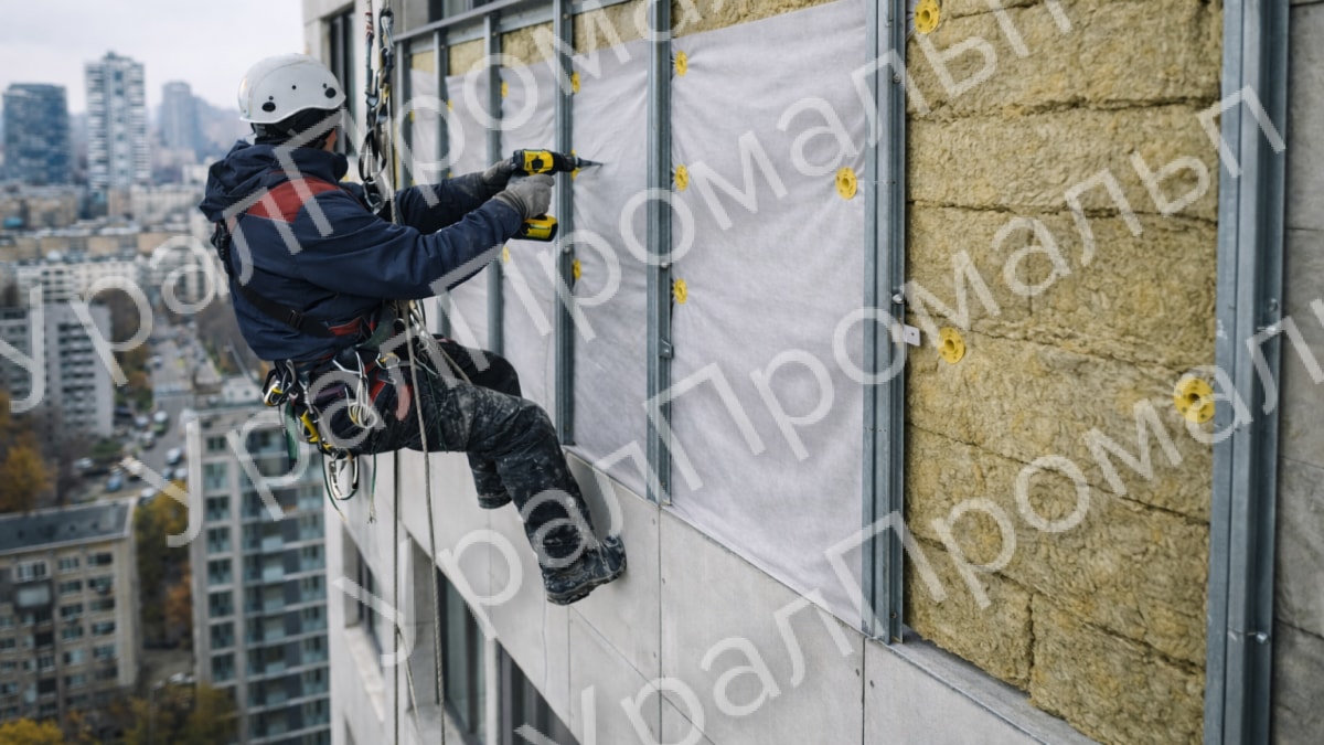 Ремонт вентилируемого фасада здания на высоте в Екатеринбурге