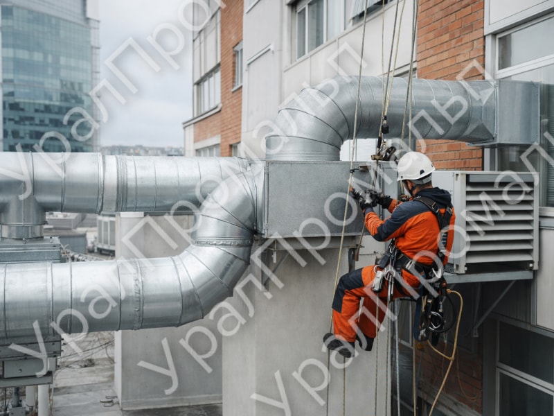 Монтаж наружного блока кондиционера на фасаде здания на высоте